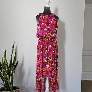 MSK Pink and Green Floral High Low Dress
